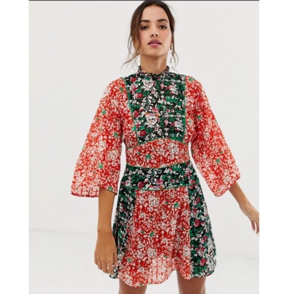 NWT ASOS 70s Mixed Print Mini Dress size 6